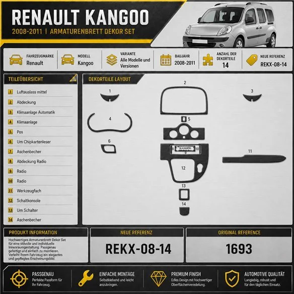 Renault Kangoo 2008-2011 3D Cockpit Dekor Interieurleisten Set 14-teilig