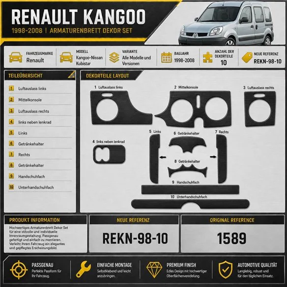 Renault Kangoo-Nissan Kubistar 1998-2008 3D Cockpit Dekor Interieurleisten Set 10-teilig