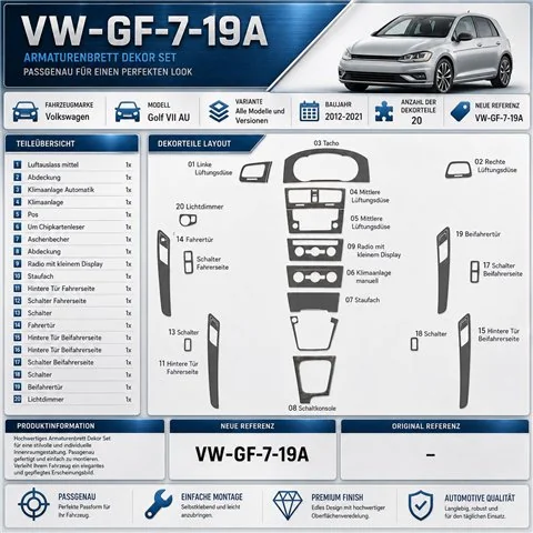 Volkswagen Golf VII AU 2012-2021 19A-Parts 3D Armaturenbrett-Dekor-Set 2