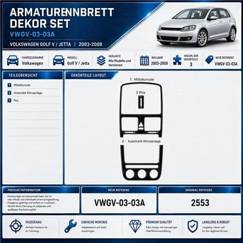 Volkswagen Golf V Jetta 2003-2008 3D Cockpit Dekor Interieurleisten Set 3-teilig
