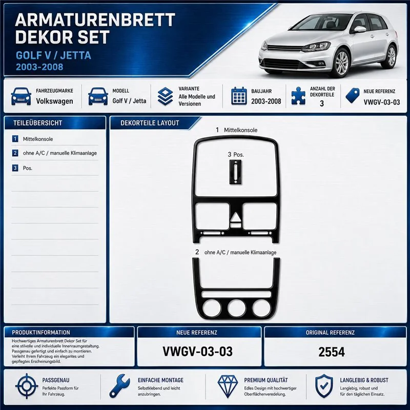 Volkswagen Golf V Jetta 2003-2008 3D Cockpit Dekor Interieurleisten Set 3-teilig
