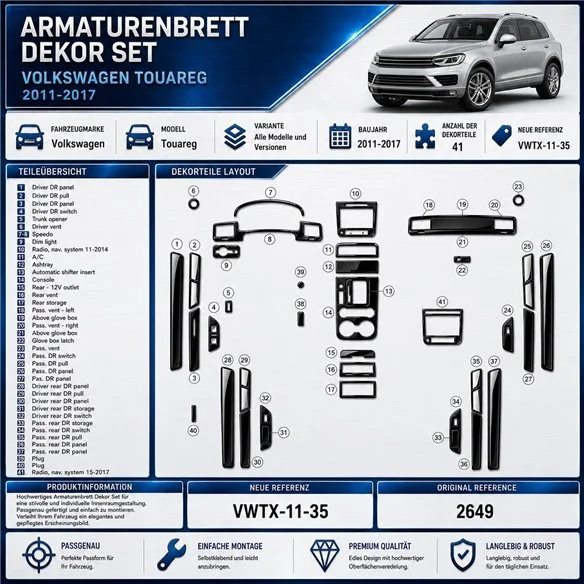 Volkswagen Touareg 2011-2017 3D Cockpit Dekor Interieurleisten Set 35-teilig