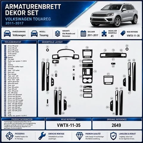 Volkswagen Touareg 2011-2017 3D Cockpit Dekor Interieurleisten Set 35-teilig