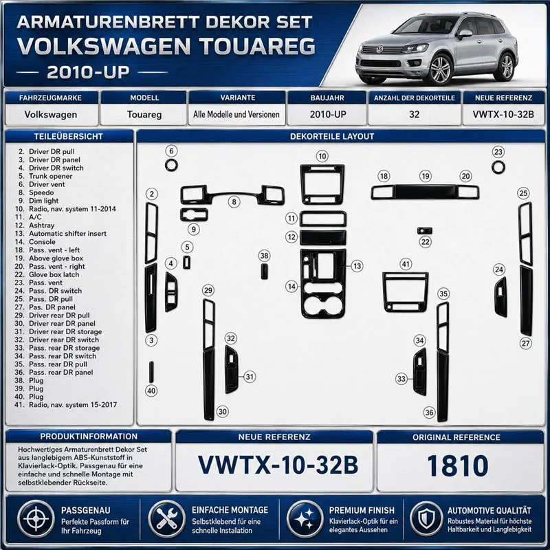 Volkswagen Touareg II 2010-2018 3D Cockpit Dekor Interieurleisten Set 22-teilig