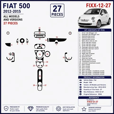 Fiat 500 2012-2015 3D Armaturenbrett-Dekor-Set, 27 Teile 2