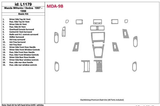 Mazda Milenia 1997-1998 Grundset, Without OEM, 19 Parts set BD innenausstattung armaturendekor cockpit dekor - 1- Cockpit Dekor Mazda Milenia 1997-1998 Grundset, Without OEM, 19 Parts set BD innenausstattung armaturendekor cockpit dekor - 1- Cockpit Dekor