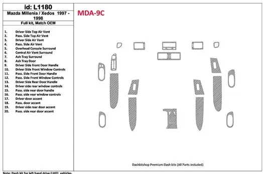 Mazda Milenia 1997-1998 Voll Satz, OEM Compliance, 20 Parts set BD innenausstattung armaturendekor cockpit dekor - 1- Cockpit De Mazda Milenia 1997-1998 Voll Satz, OEM Compliance, 20 Parts set BD innenausstattung armaturendekor cockpit dekor - 1- Cockpit De