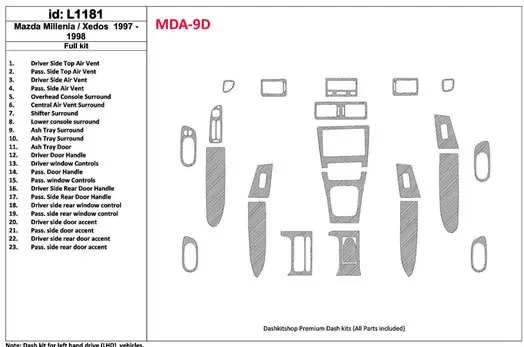 Mazda Milenia 1997-1998 Without Fabric, 23 Parts set BD innenausstattung armaturendekor cockpit dekor - 1- Cockpit Dekor Innenra Mazda Milenia 1997-1998 Without Fabric, 23 Parts set BD innenausstattung armaturendekor cockpit dekor - 1- Cockpit Dekor Innenra