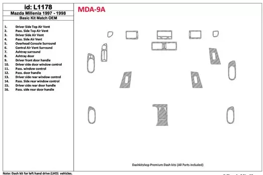 Mazda Milenia 1998-1998 Voll Satz, OEM Compliance, 16 Parts set BD innenausstattung armaturendekor cockpit dekor - 1- Cockpit De Mazda Milenia 1998-1998 Voll Satz, OEM Compliance, 16 Parts set BD innenausstattung armaturendekor cockpit dekor - 1- Cockpit De