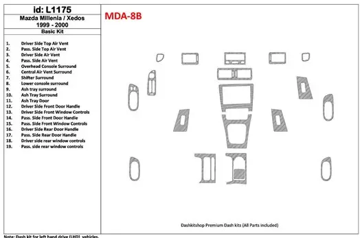Mazda Milenia 1999-2000 Grundset, Without OEM, 19 Parts set BD innenausstattung armaturendekor cockpit dekor - 1- Cockpit Dekor Mazda Milenia 1999-2000 Grundset, Without OEM, 19 Parts set BD innenausstattung armaturendekor cockpit dekor - 1- Cockpit Dekor