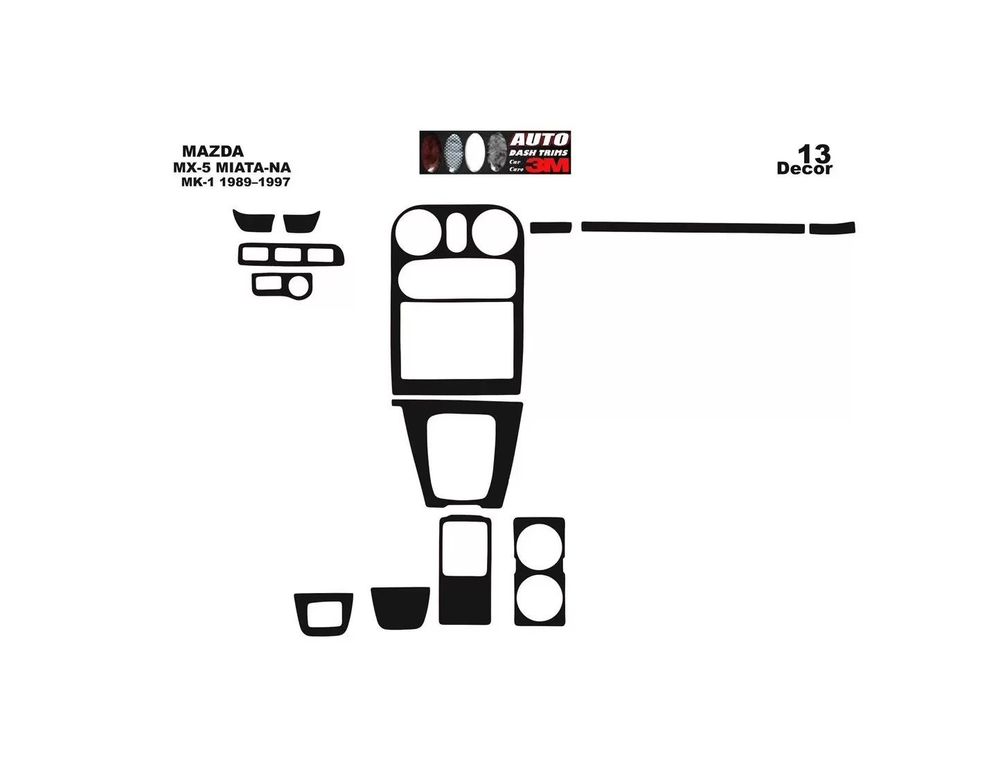 Mazda MX-5 Miata NA Mk1 1989–1997 Mittelkonsole Armaturendekor Cockpit Dekor 13-Teilige - 1- Cockpit Dekor Innenraum