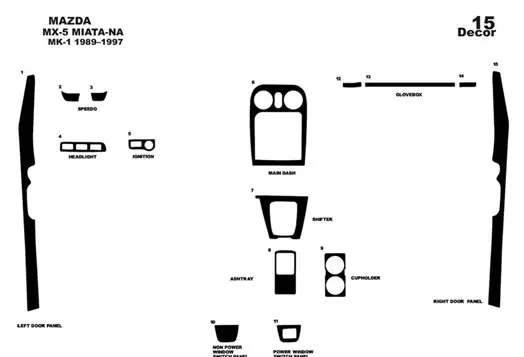 Mazda MX-5 Miata NA Mk1 1989–1997 Mittelkonsole Armaturendekor Cockpit Dekor 15-Teilige - 1- Cockpit Dekor Innenraum