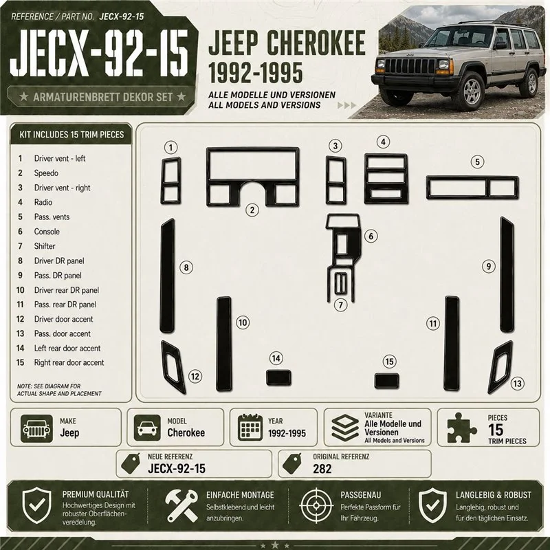 Jeep Cherokee 1992-1995 3D Cockpit Dekor Interieurleisten Set 15-teilig
