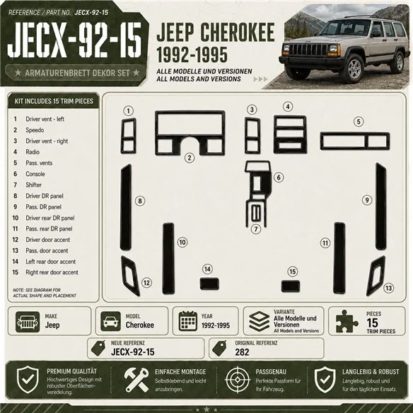 Jeep Cherokee 1992-1995 3D Cockpit Dekor Interieurleisten Set 15-teilig