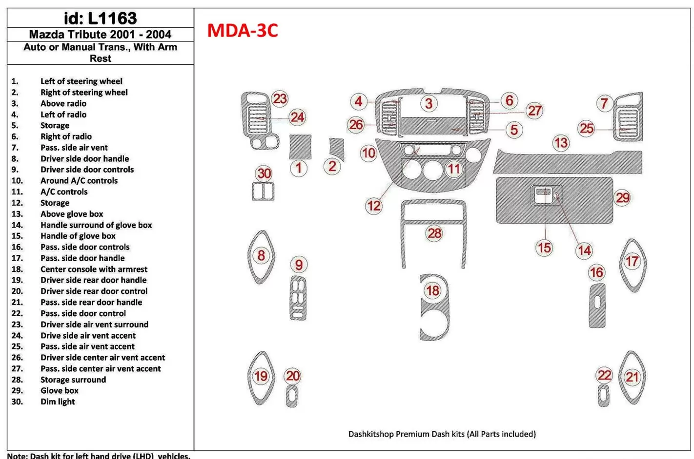 Mazda Tribute 2001-2004 Auto or Manual Gearbox , With Armrest Console BD innenausstattung armaturendekor cockpit dekor - 1- Cock