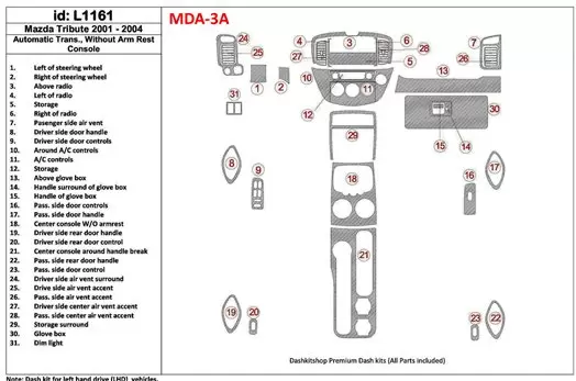 Mazda Tribute 2001-2004 Automatic Gearbox , Without Armrest Console BD innenausstattung armaturendekor cockpit dekor - 1- Cockpi