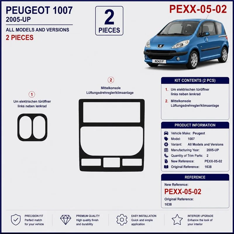 Peugeot 1007 2005+ 3D Armaturenbrett-Dekor-Set, 2 Teile
