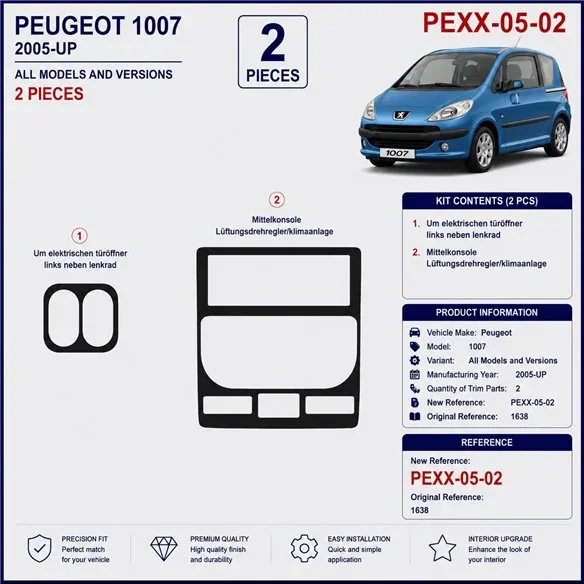 Peugeot 1007 2005+ 3D Armaturenbrett-Dekor-Set, 2 Teile