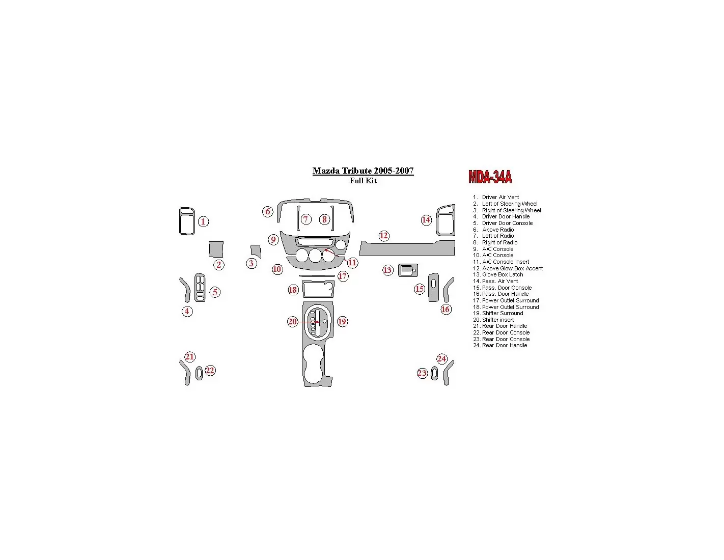 Mazda Tribute 2005-2007 Voll Satz BD innenausstattung armaturendekor cockpit dekor - 1- Cockpit Dekor Innenraum