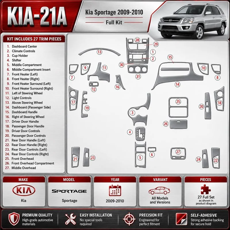 Kia Sportage 2009-2010 3D Cockpit Dekor Interieurleisten Set Full Set / as shown in product diagram-teilig