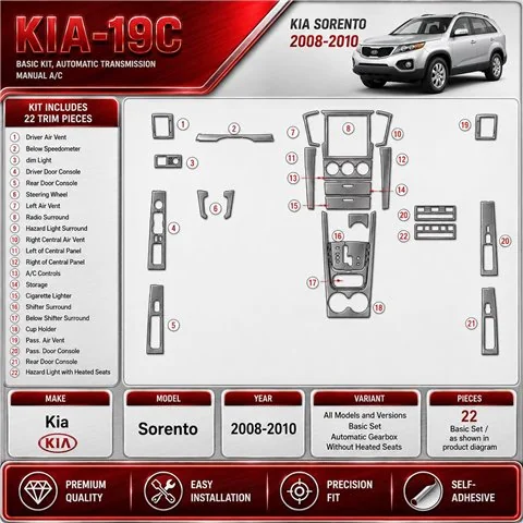 Kia Sorento 2008-2010 3D Cockpit Dekor Interieurleisten Set Basic Set / as shown in product diagram-teilig