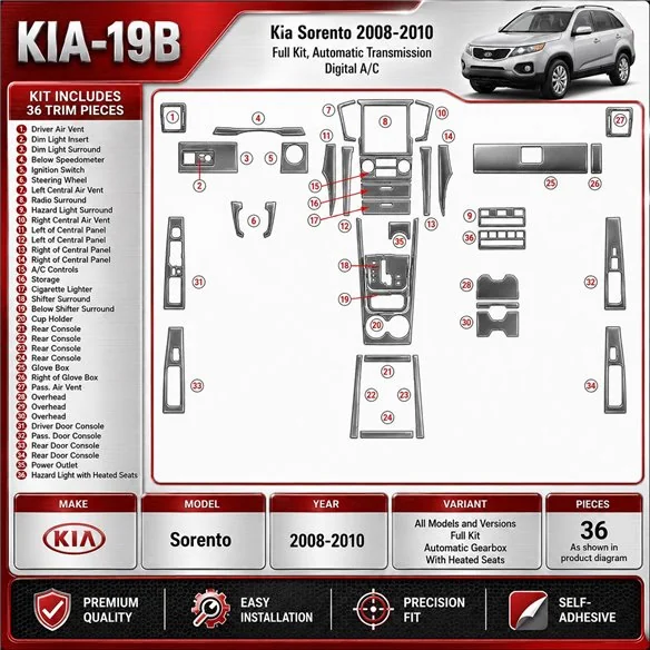 Kia Sorento 2008-2010 3D Cockpit Dekor Interieurleisten Set As shown in product diagram-teilig