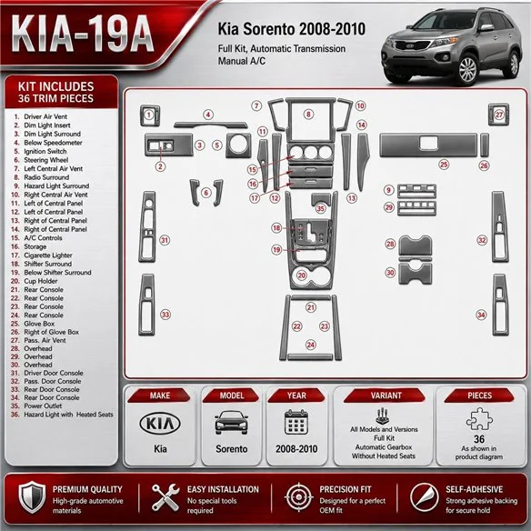 Kia Sorento 2008-2010 3D Cockpit Dekor Interieurleisten Set As shown in product diagram-teilig