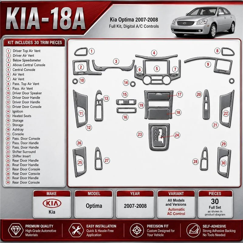 Kia Optima 2007-2008 3D Cockpit Dekor Interieurleisten Set Full Set / as shown in product diagram-teilig