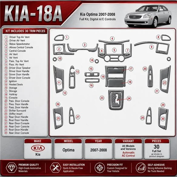 Kia Optima 2007-2008 3D Cockpit Dekor Interieurleisten Set Full Set / as shown in product diagram-teilig