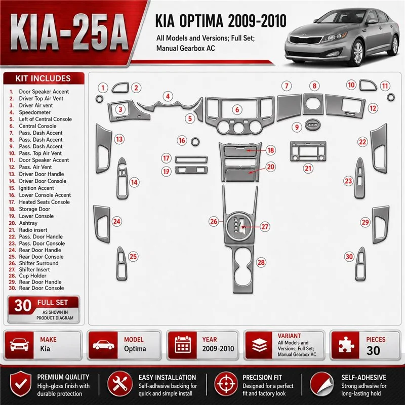 Kia Optima 2009-2010 3D Cockpit Dekor Interieurleisten Set Full Set / as shown in product diagram-teilig