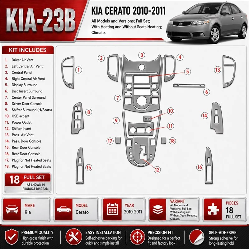 Kia Cerato 2010-2011 3D Cockpit Dekor Interieurleisten Set Full Set / as shown in product diagram-teilig