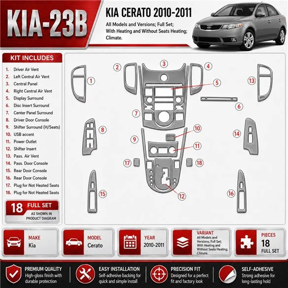 Kia Cerato 2010-2011 3D Cockpit Dekor Interieurleisten Set Full Set / as shown in product diagram-teilig