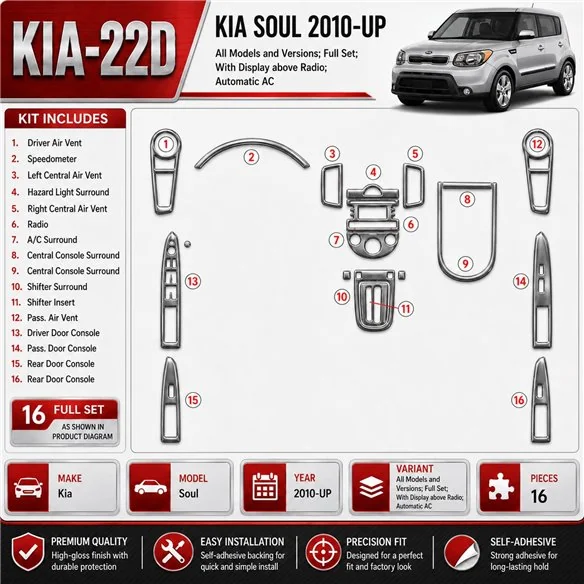 Kia Soul 2010-heute 3D Cockpit Dekor Interieurleisten Set Full Set / as shown in product diagram-teilig