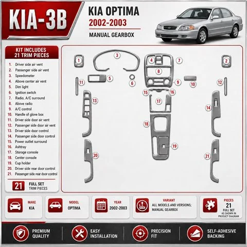 Kia Optima 2002-2003 3D Cockpit Dekor Interieurleisten Set As shown in product diagram-teilig