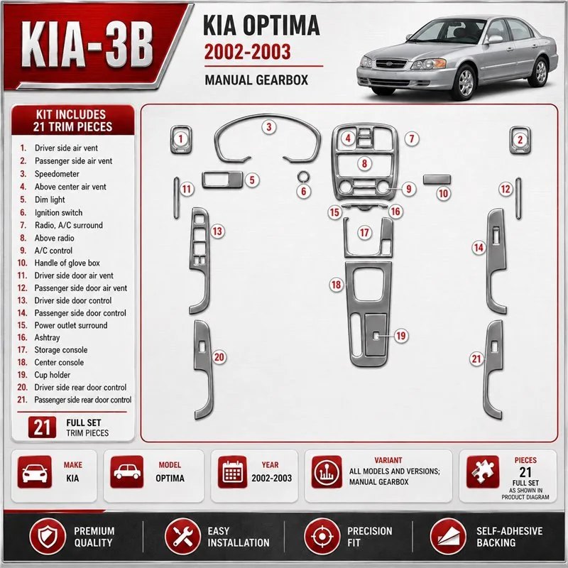 Kia Optima 2002-2003 3D Cockpit Dekor Interieurleisten Set As shown in product diagram-teilig