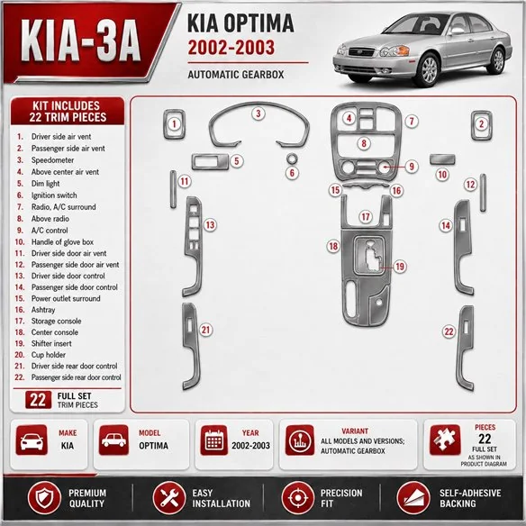Kia Optima 2002-2003 3D Cockpit Dekor Interieurleisten Set As shown in product diagram-teilig