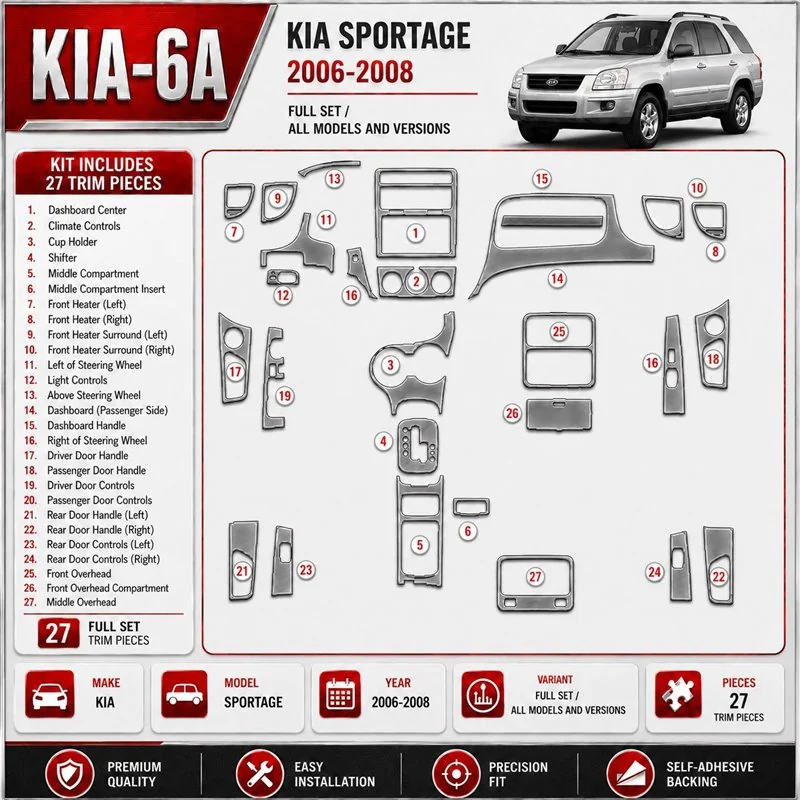 Kia Sportage 2006-2008 3D Cockpit Dekor Interieurleisten Set Full Set / as shown in product diagram-teilig
