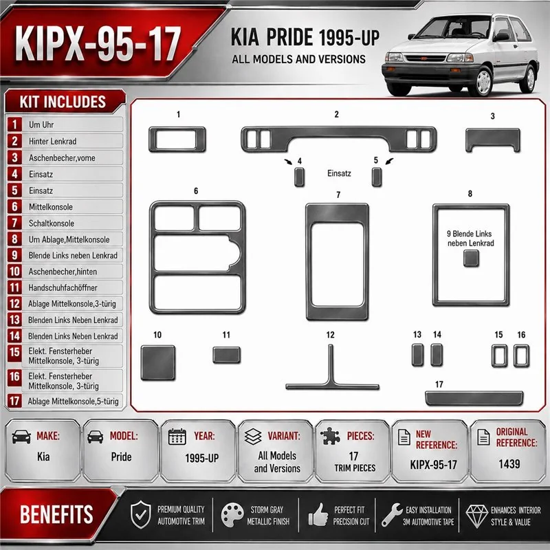 Kia Pride 1995-heute 3D Cockpit Dekor Interieurleisten Set 17-teilig
