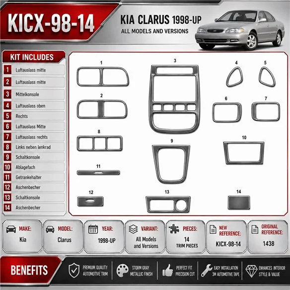 Kia Clarus 1998-heute 3D Cockpit Dekor Interieurleisten Set 14-teilig
