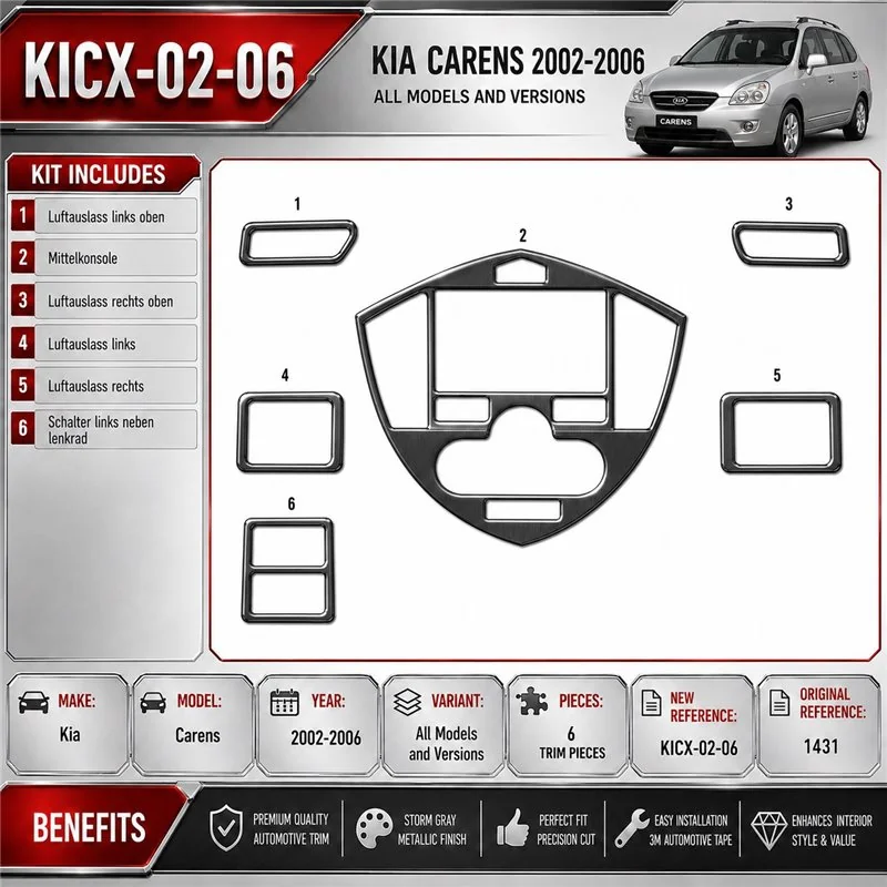 Kia Carens 2002-2006 3D Cockpit Dekor Interieurleisten Set 6-teilig