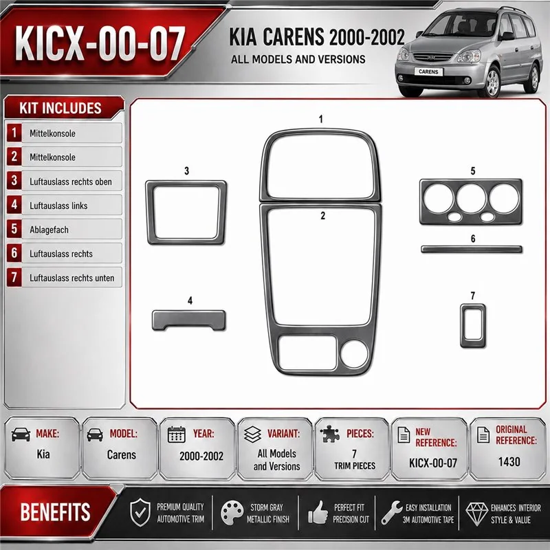 Kia Carens 2000-2002 3D Cockpit Dekor Interieurleisten Set 7-teilig