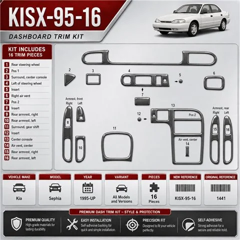 Kia Sephia 1995-heute 3D Cockpit Dekor Interieurleisten Set 16-teilig