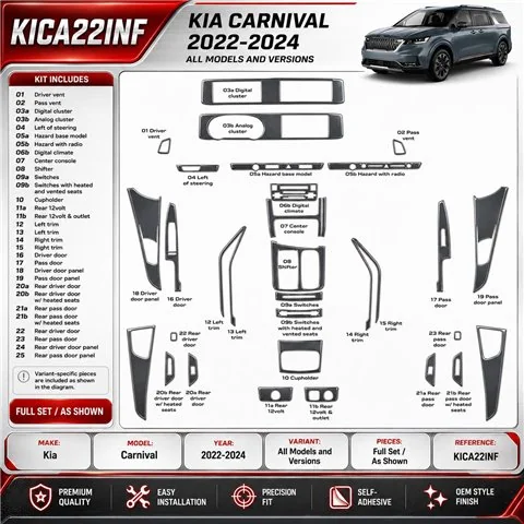 Kia Carnival 2022-2024 3D Cockpit Dekor Interieurleisten Set Full Set / as shown in product diagram-teilig