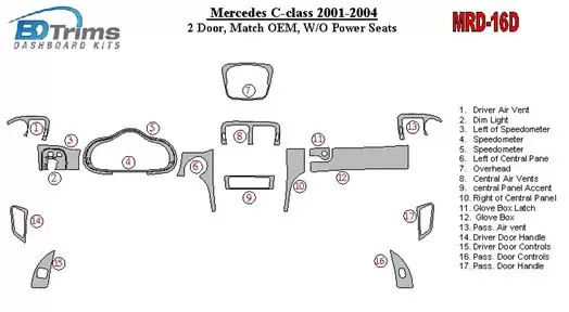 Mercedes Benz C Class 2001-2004 2 Doors, OEM Compliance, W/O Power Seats BD innenausstattung armaturendekor cockpit dekor - 1- C