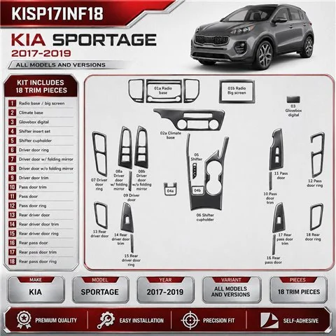 Kia Sportage 2017-2019 3D Cockpit Dekor Interieurleisten Set 18-teilig