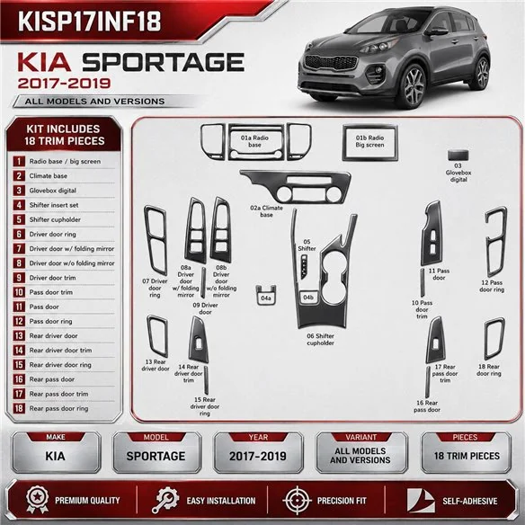 Kia Sportage 2017-2019 3D Cockpit Dekor Interieurleisten Set 18-teilig