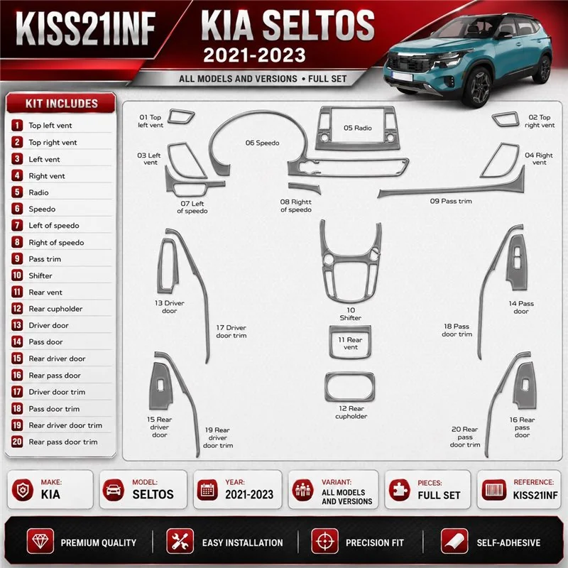 Kia SELTOS 2021-2023 3D Cockpit Dekor Interieurleisten Set Full Set / as shown in product diagram-teilig