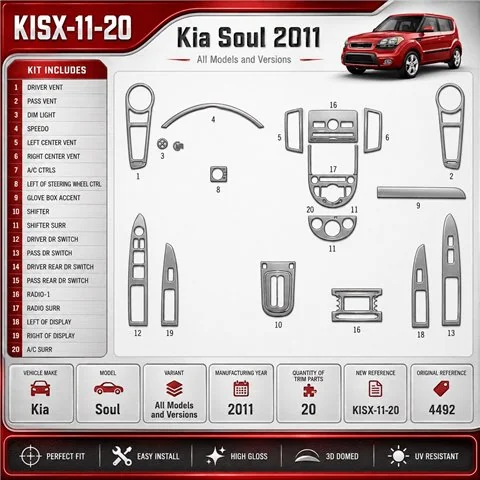 Kia Soul 2011 3D Cockpit Dekor Interieurleisten Set 20-teilig