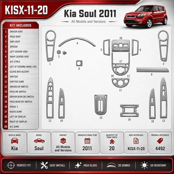 Kia Soul 2011 3D Cockpit Dekor Interieurleisten Set 20-teilig