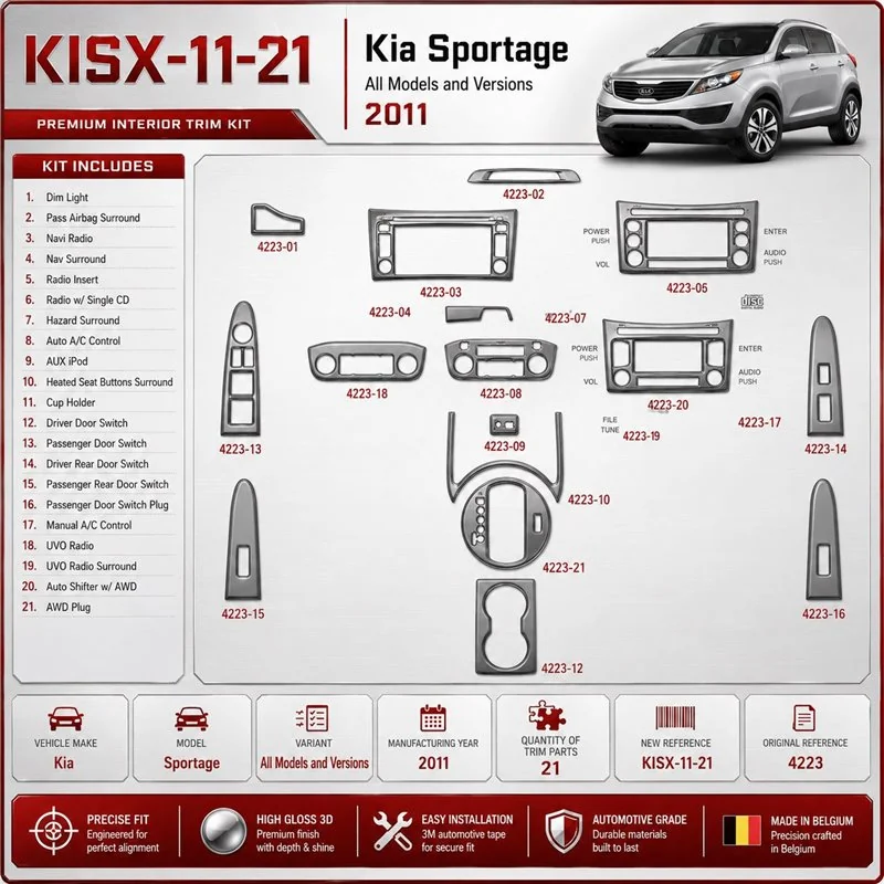 Kia Sportage 2011 3D Cockpit Dekor Interieurleisten Set 21-teilig